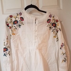 Loft Embroidered Blouse Half Button Front